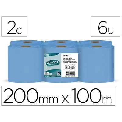 AMOOS Papel Secamanos Amoos 2 Capas Professional 192 MM X 125 M Color Azul Paquete de 6 Rollos