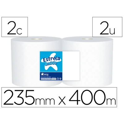 AMOOS Papel Secamanos Industrial Amoos 2 Capas 222 MM X 400 M Paquete de 2 Rollos