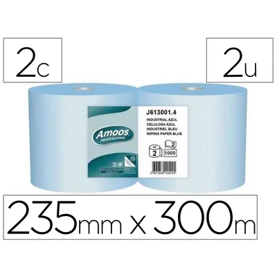 AMOOS Papel Secamanos Industrial Amoos 2 Capas 222 MM X 300 M Color Azul Paquete de 2 Rollos