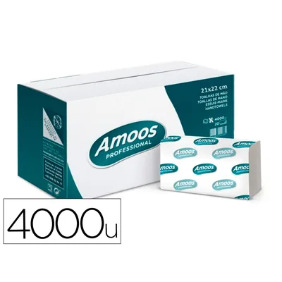 AMOOS Toalla de Papel Secamanos Amoos Engarzada 2 Capas 21X22 CM Caja de 4000 Unidades
