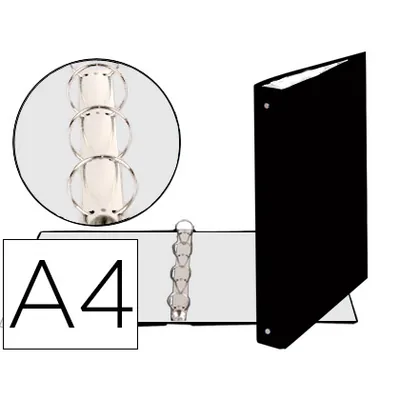 EXACOMPTA Carpeta de 4 Anillas 30MM Redondas Exacompta DIN A4 Carton Forrado Negra