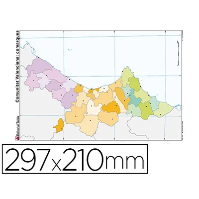 TEIDE Mapa Mudo Color DIN A4 Comunidad Valenciana Politico