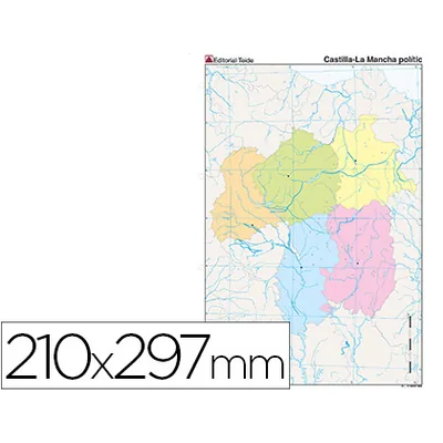 TEIDE Mapa Mudo Color DIN A4 Castilla-la Mancha Politico