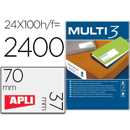 Etiqueta Adhesiva Multi 3 Apli 70X37 MM Fotocopiadora Laser Ink-jet Caja con 100 Hojas DIN A4