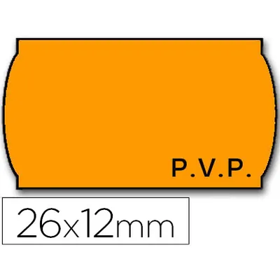 METO Etiquetas Meto Onduladas 26X12 MM Pvp Naranja Fluor ADH.2 Rollo 1500 Etiquetas para Etiquetadora Tovel