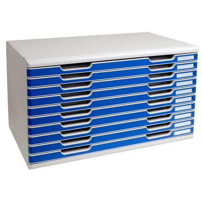 EXACOMPTA Modulo Cajones Sobremesa Exacompta Classic 10 Cajones Poliestireno DIN A3 Gris Claro/azul 576X320X350 MM