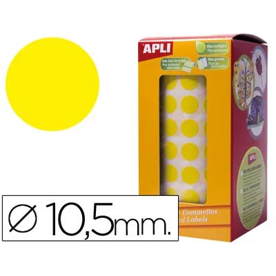 APLI Gomets Autoadhesivos Circulares 10,5MM Amarillo Rollo de 5192 Unidades