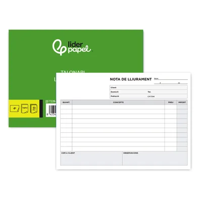 LIDERPAPEL Talonario Liderpapel Entregas Cuarto Original y Copia T229 Apaisado Texto en Catalan