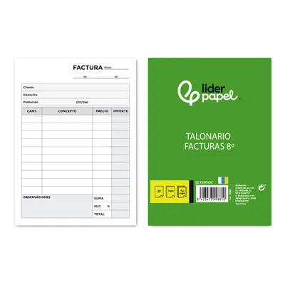 LIDERPAPEL Talonario Liderpapel Facturas 8º Original y Copia T200 con I.g.i.c